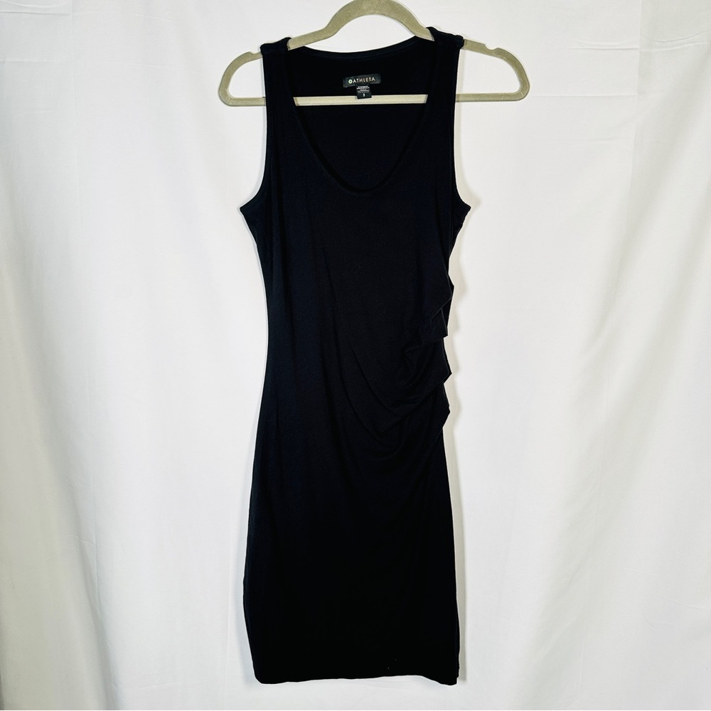 Athleta Della Dress Cotton Modal Ruched Tank LBD Athleisure SP Black - Picture 2 of 10